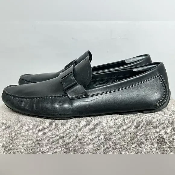 Salvatore Ferragamo Sardegna Driver Loafers Men Black Leather Shoes Size 13 D - Picture 1 of 11